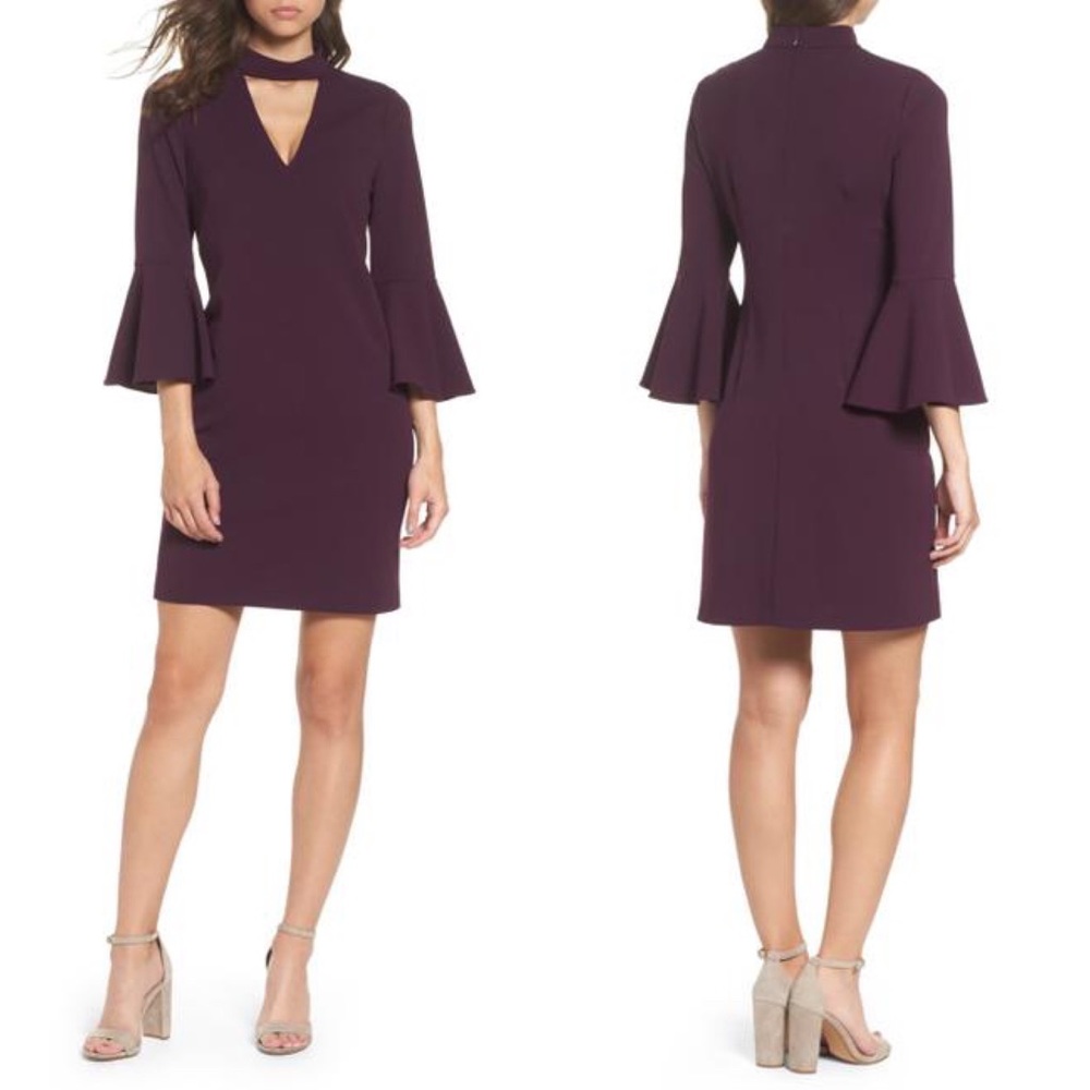 Eliza J Purple Bell Sleeve Choker Night Out Shift Dress Size 12